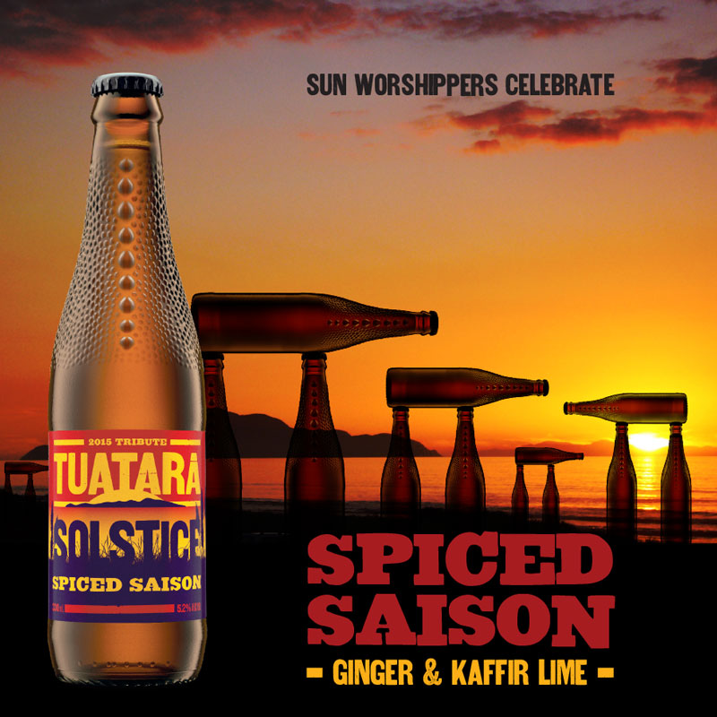 Solstice Spiced Saison launch, tap babge, packaging and supporting advertising material.